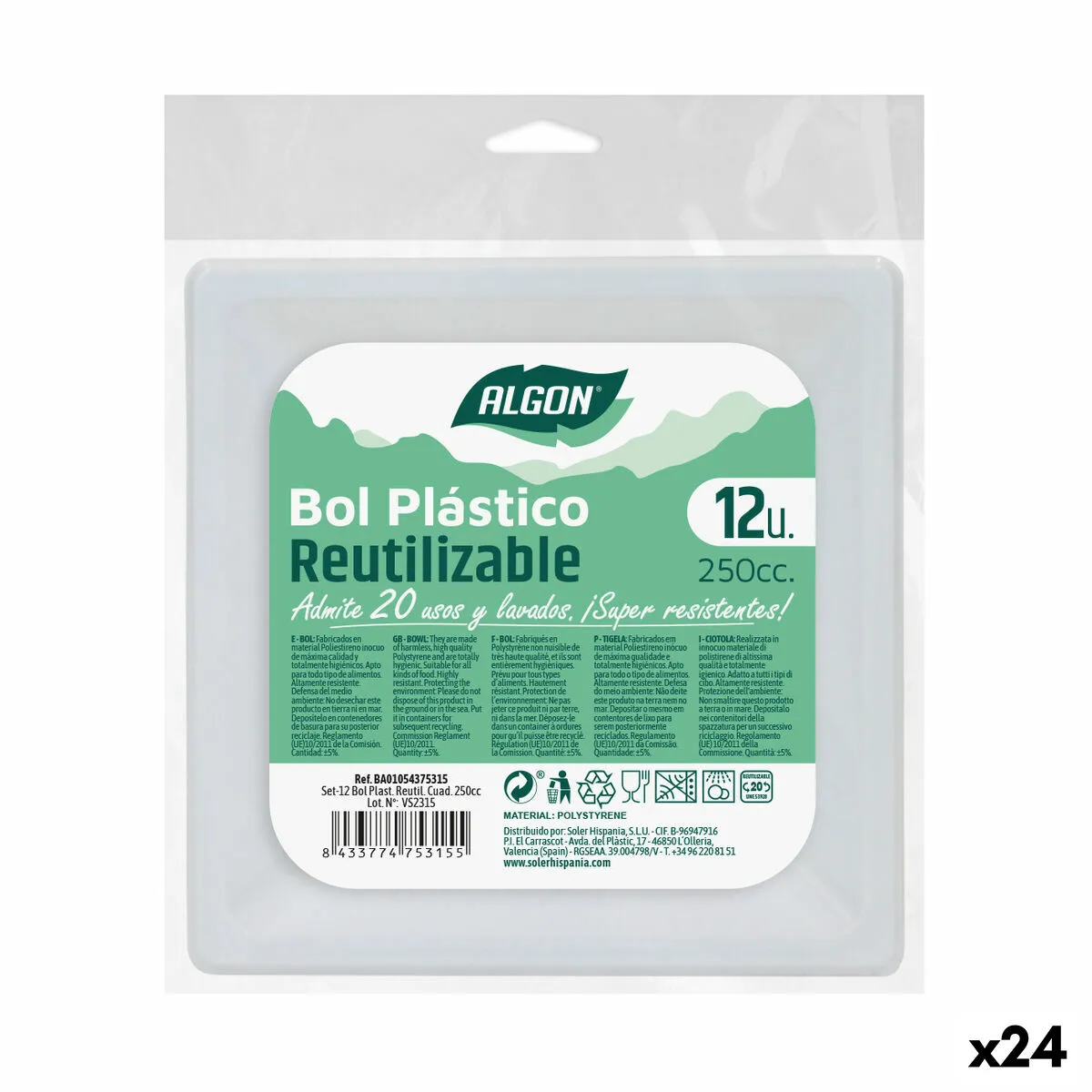 Set di ciotole riutilizzabili Algon Quadrato Bianco 250 ml Plastica (24 Unità)