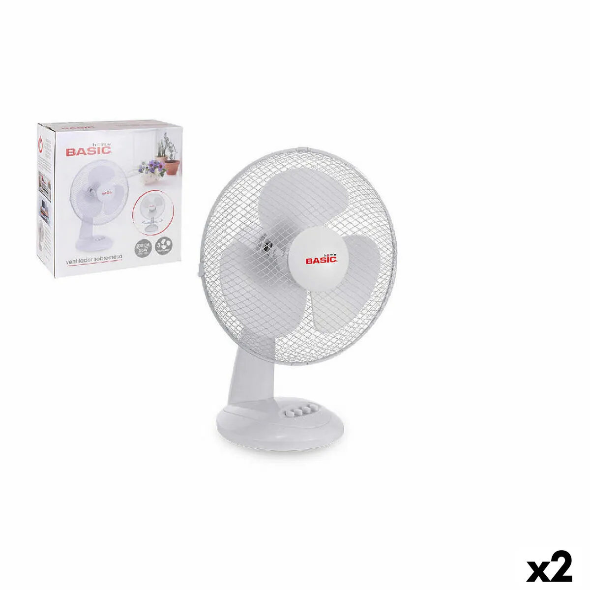 Ventilatore da Tavolo Basic Home Bianco 35 W 30 cm (2 Unità)