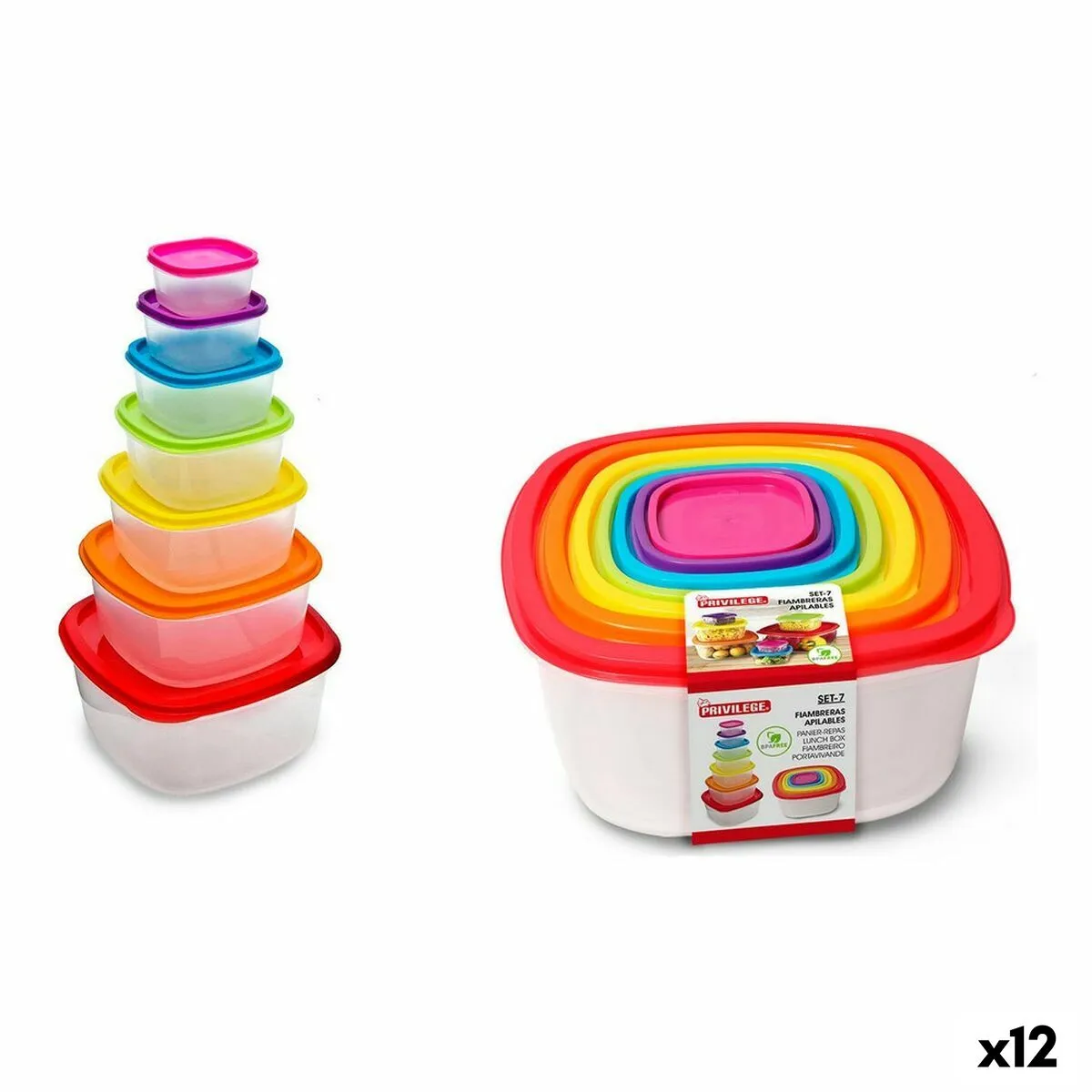 Set di scatole porta pranzo Privilege Multicolore Impilabile Quadrato 7 Pezzi (12 Unità)