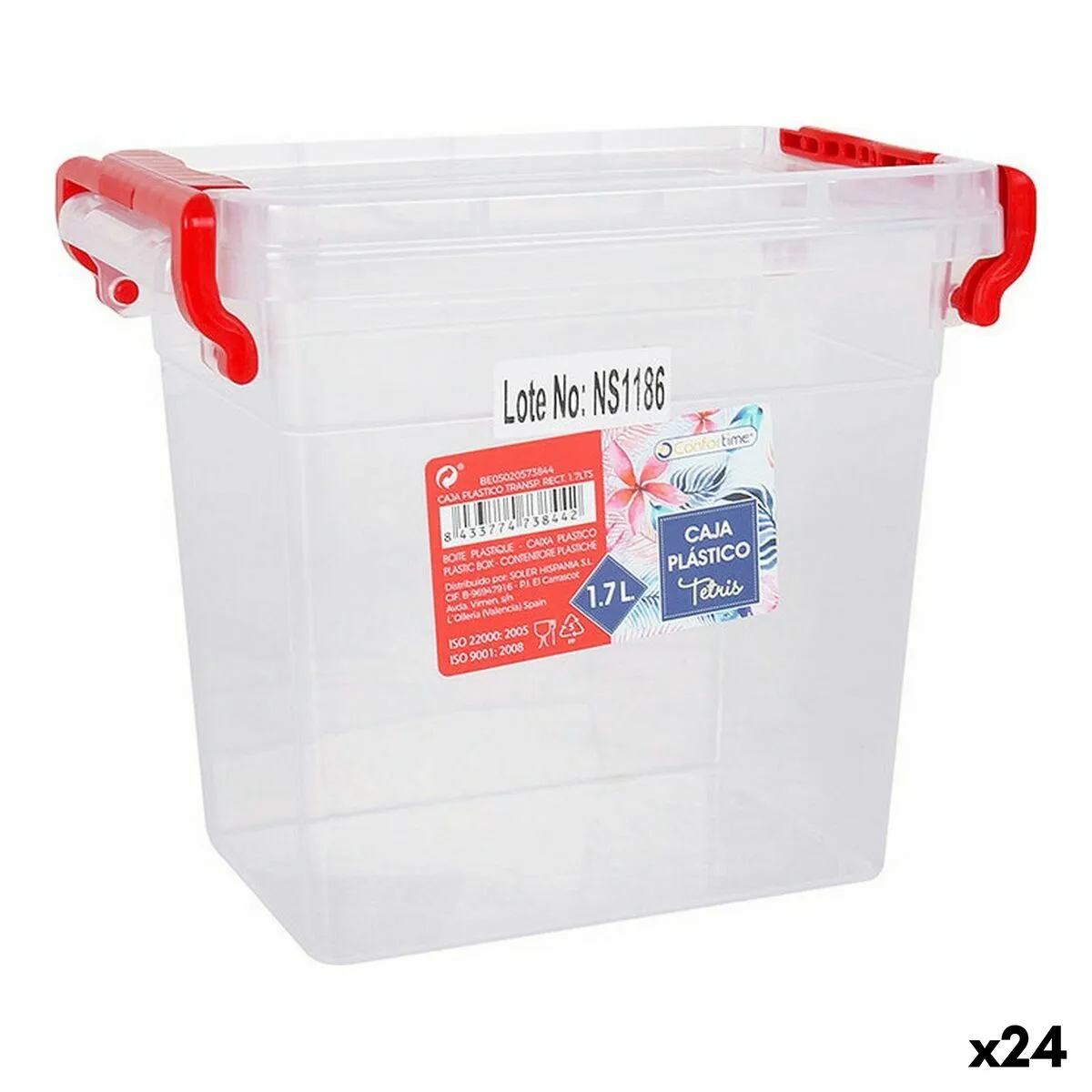 Scatola portaoggetti con coperchio Confortime Trasparente Plastica Rettangolare 1,7 L (24 Unità)