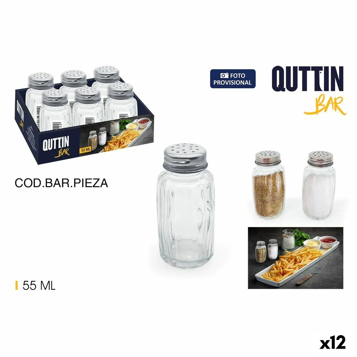 Portaspezie Quttin Bar 55 ml 4 x 4 x 8 cm (6 Pezzi) (12 Unità)