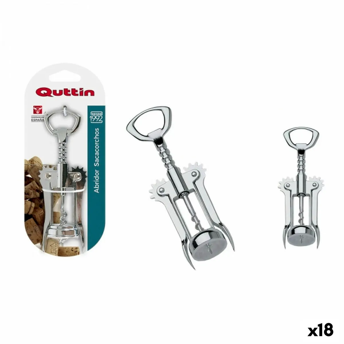 Apriscatole con Cavatappi Quttin Acciaio inossidabile 16,5 cm (18 Unità)