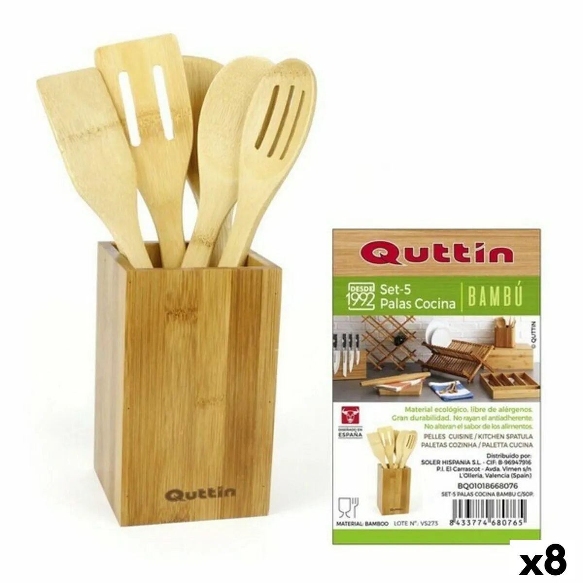 Set di Utensili da Cucina Quttin Bambù 5 Pezzi 10 x 10 x 31,5 cm (8 Unità)