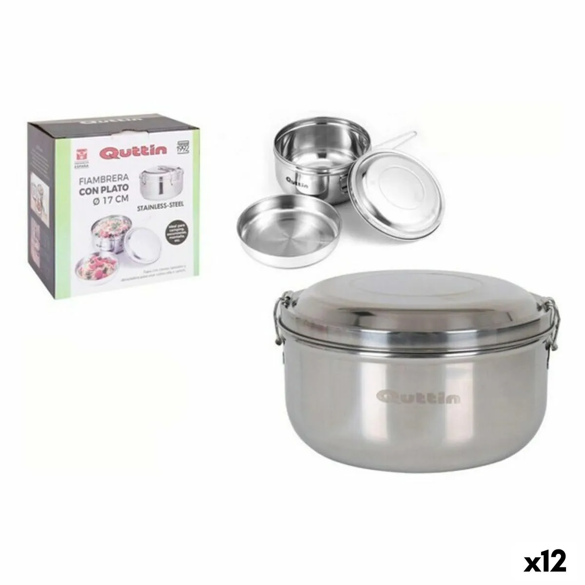 Porta Pranzo Rotondo con Coperchio Quttin Acciaio inossidabile Acciaio 17 cm (12 Unità) (Ø 17 cm)