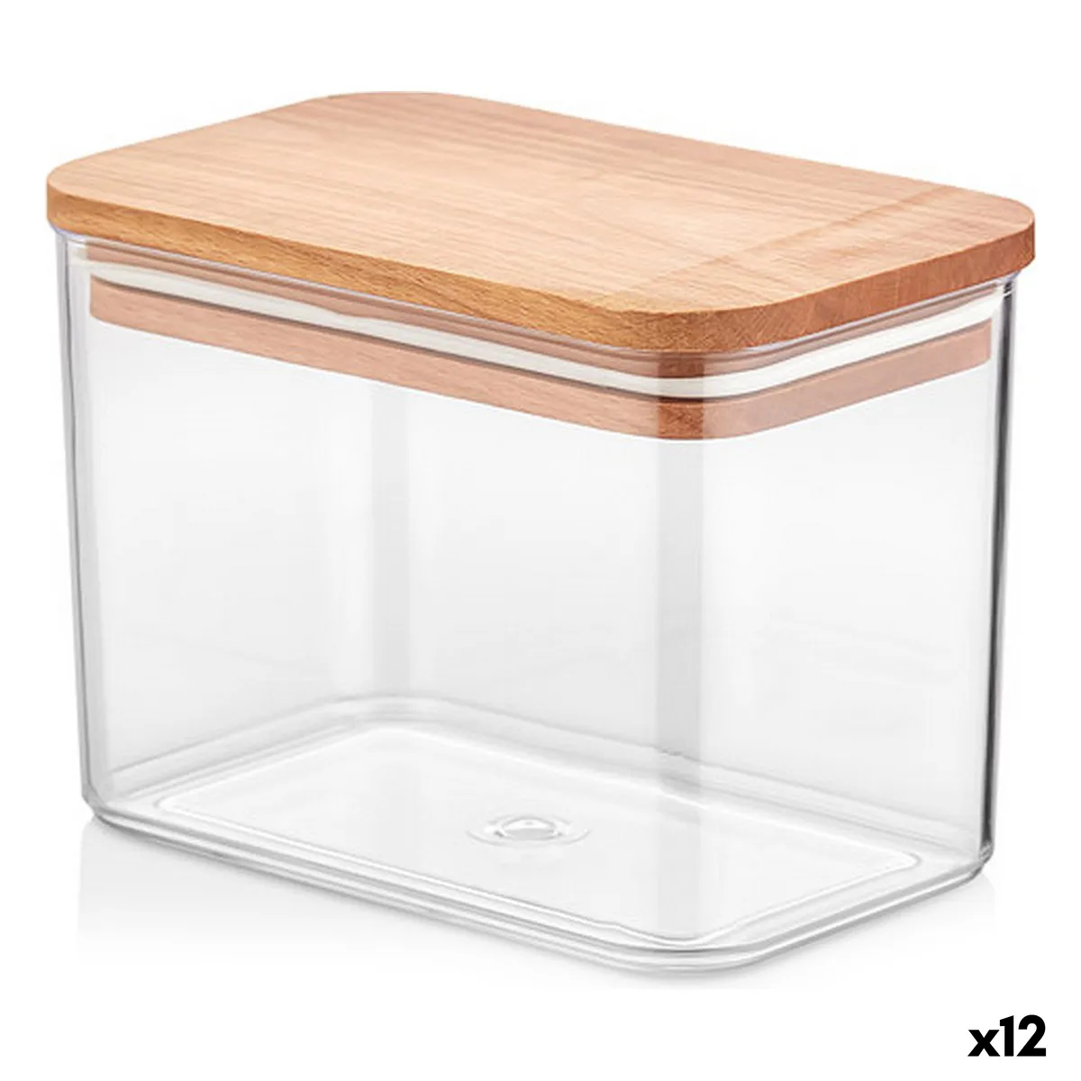 Vaso Quttin Con coperchio Plastica Legno Quadrato 1 L 14,5 x 9 x 10,5 cm (12 Unità)