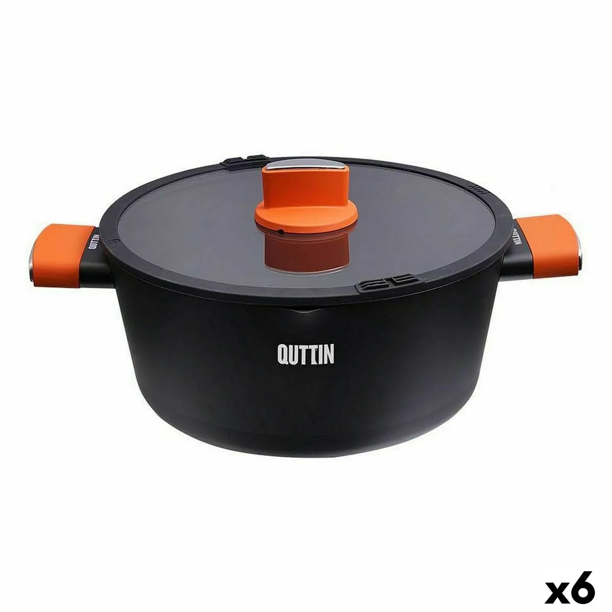 Casseruola con coperchio in vetro Quttin Gastro Nero Arancio 34,5 x 25,5 x 12 cm (6 Unità)