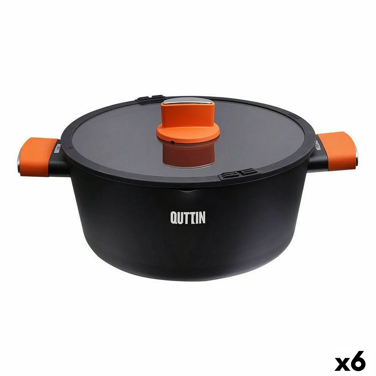 Casseruola con coperchio in vetro Quttin Gastro Nero Arancio 38,5 x 29,5 x 13 cm (6 Unità)