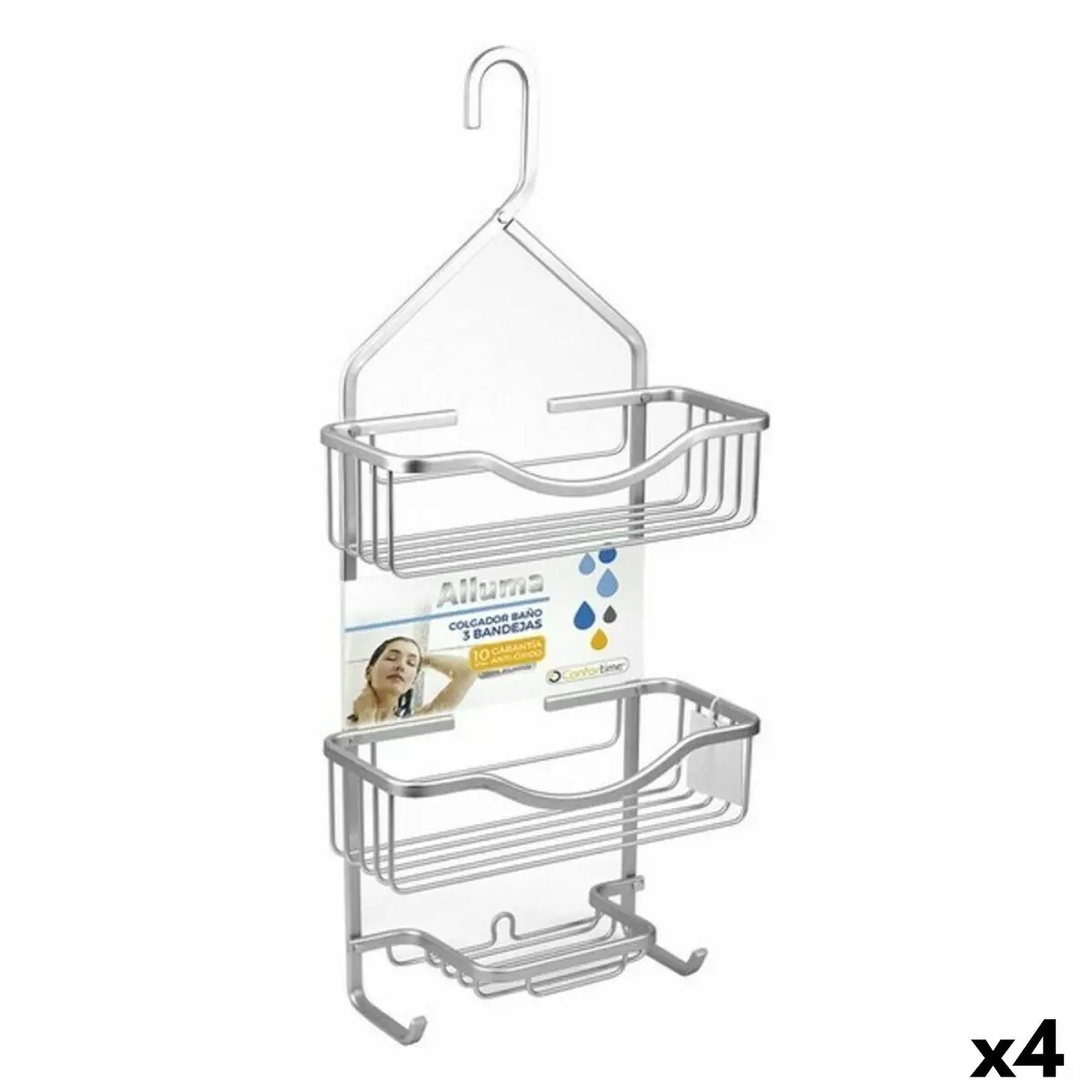 Portaoggetti da Doccia Confortime Alluminio 27,5 x 12 x 63,5 cm (4 Unità)