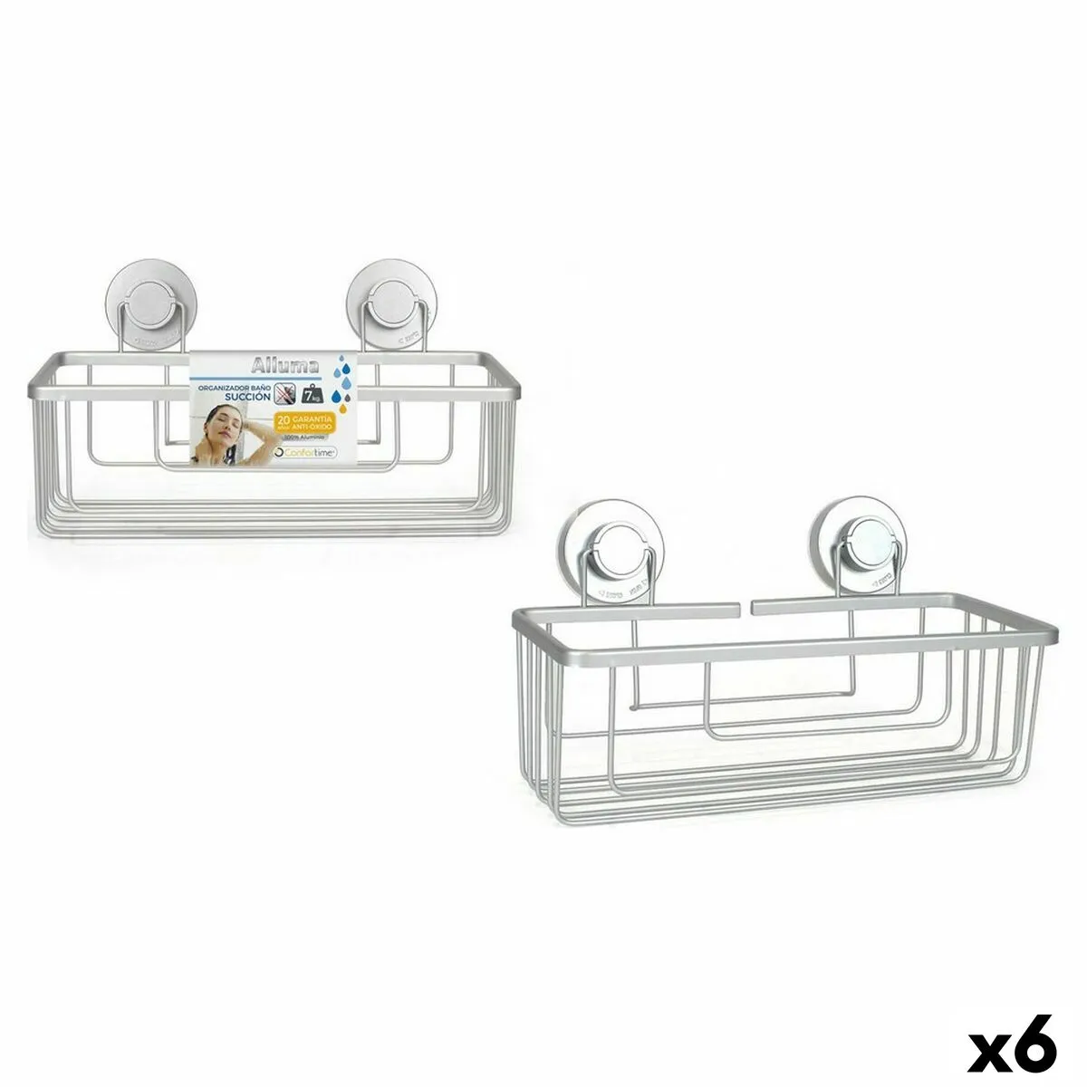 Supporto Contenitore per Vasca da Bagno Confortime Alluma Secchio organizzatore Aspirazione 30 x 13 x 14 cm (6 Unità) (30 x 13 x