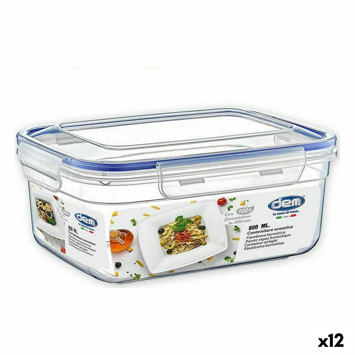 Porta pranzo Ermetico Dem Rettangolare 800 ml 17 x 13 x 8 cm (12 Unità)