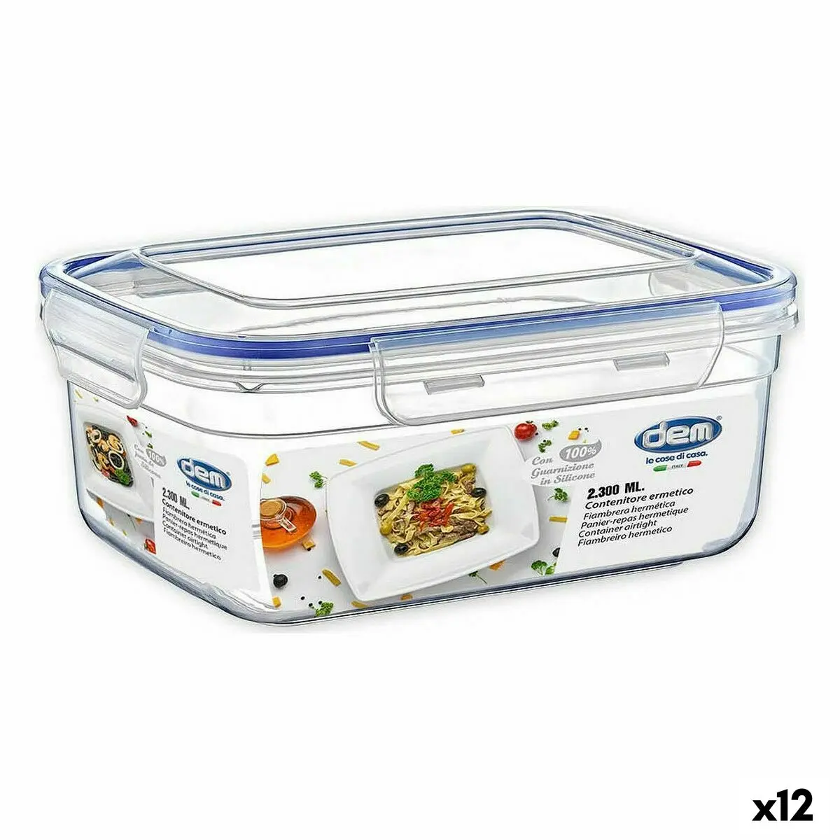 Porta pranzo Ermetico Dem Rettangolare 2,3 L 24 x 18 x 10 cm (12 Unità)