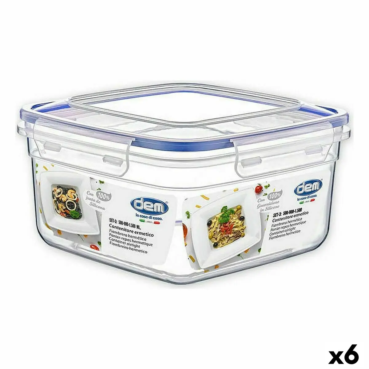 Set di scatole porta pranzo Dem Ermetico 3 Pezzi 500 ml 18 x 18 x 10 cm (6 Unità)