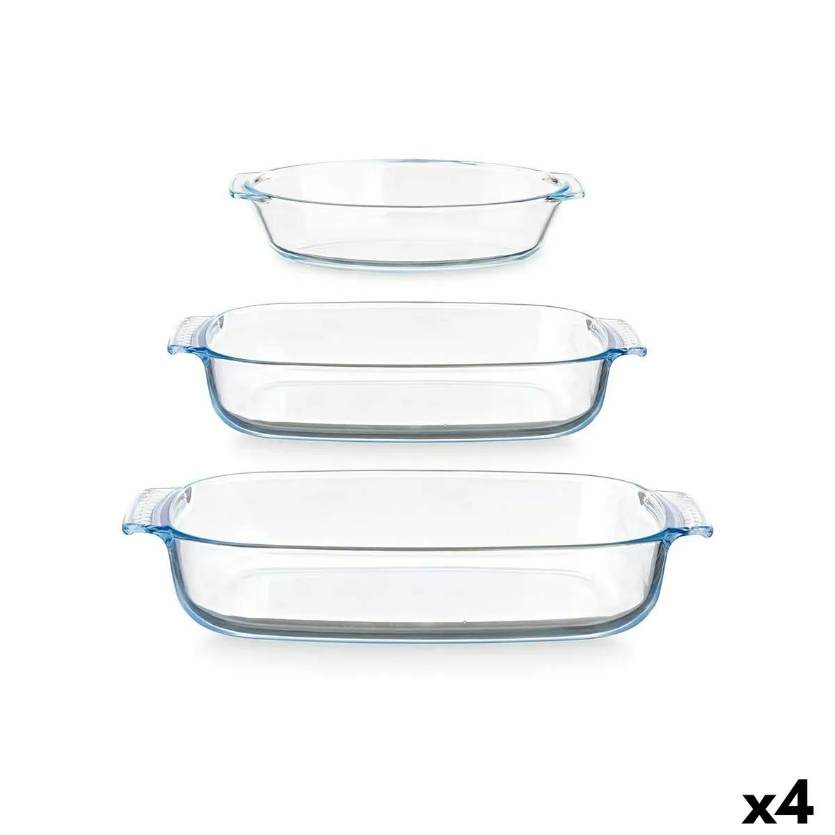 Set di Vassoi Trasparente Vetro Borosilicato 700 ml 2 L 3,8 L (4 Unità)