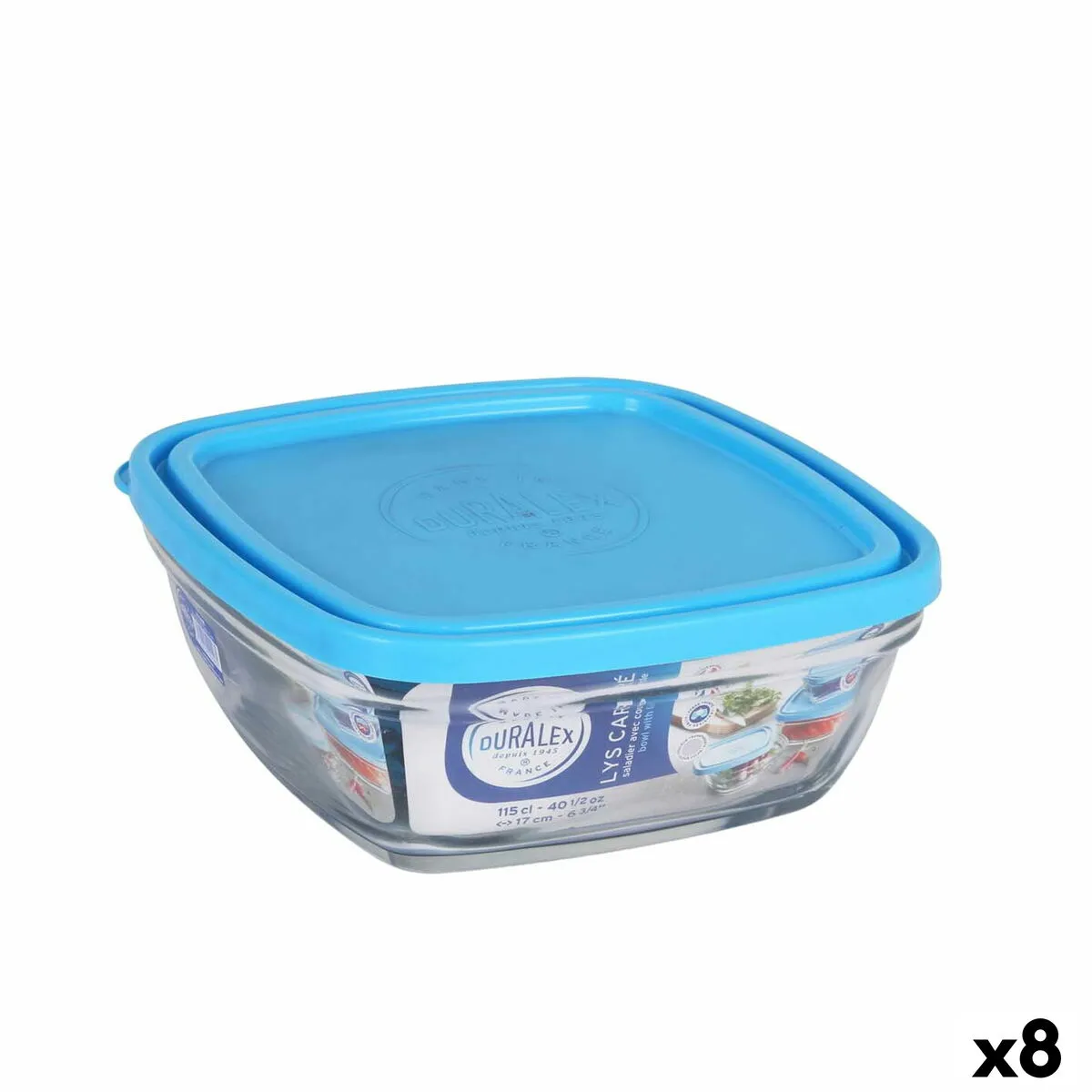 Porta Pranzo Quadrato con Coperchio Duralex FreshBox Azzurro 1,15 L 17 x 17 x 7 cm (8 Unità)