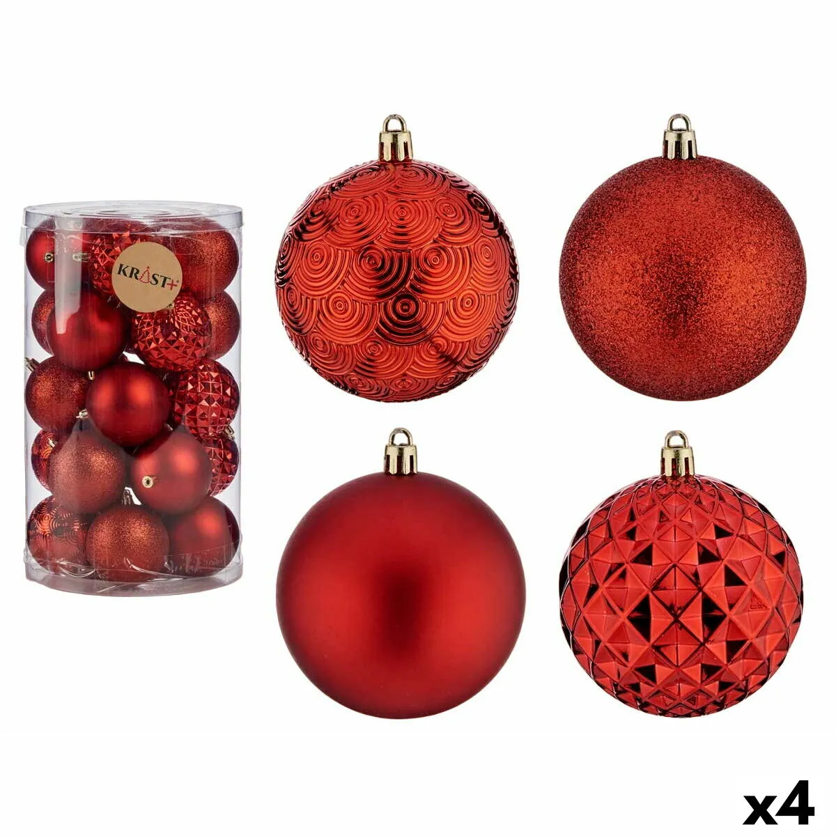 Set di palline di Natale Rosso PVC Ø 8 cm (4 Unità)