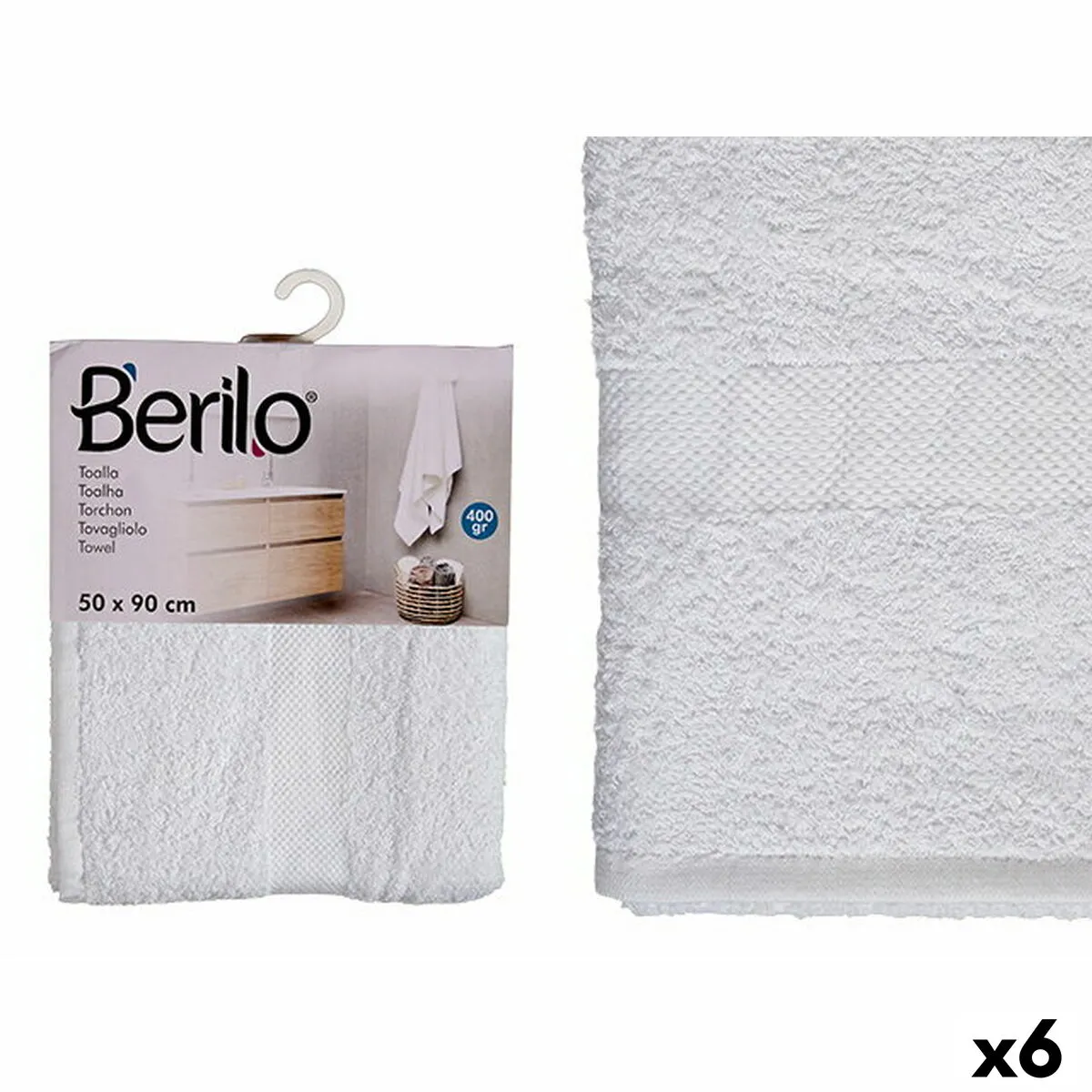 Telo da bagno 50 x 90 cm Bianco (6 Unità)