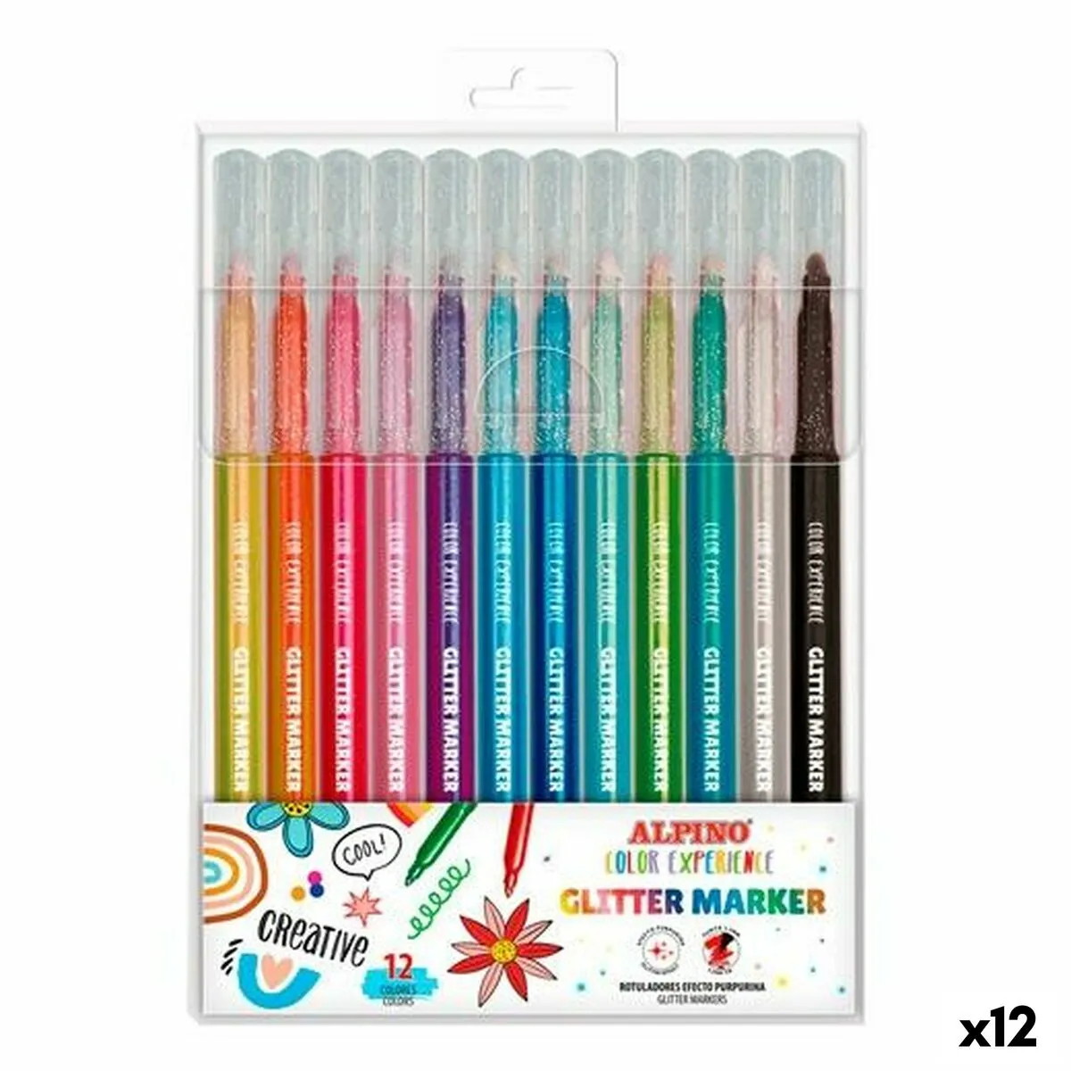 Set di Pennarelli Alpino Glitter Marker Multicolore (12 Unità)