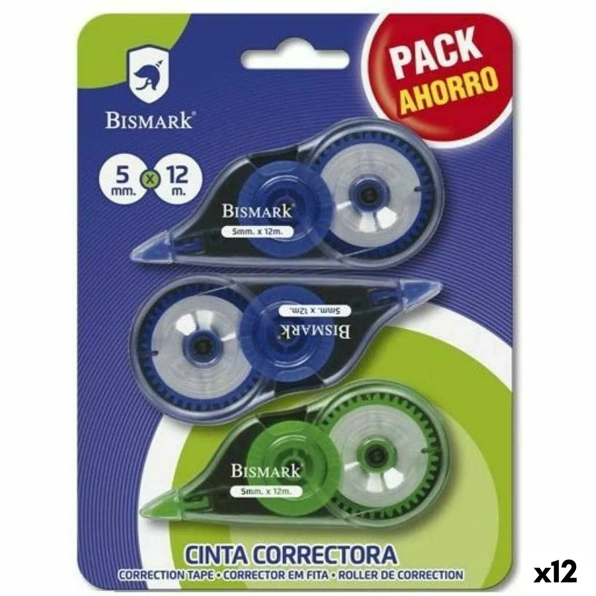 Correttore a Nastro Bismark Azzurro Verde 5 mm 12 m (12 Unità)