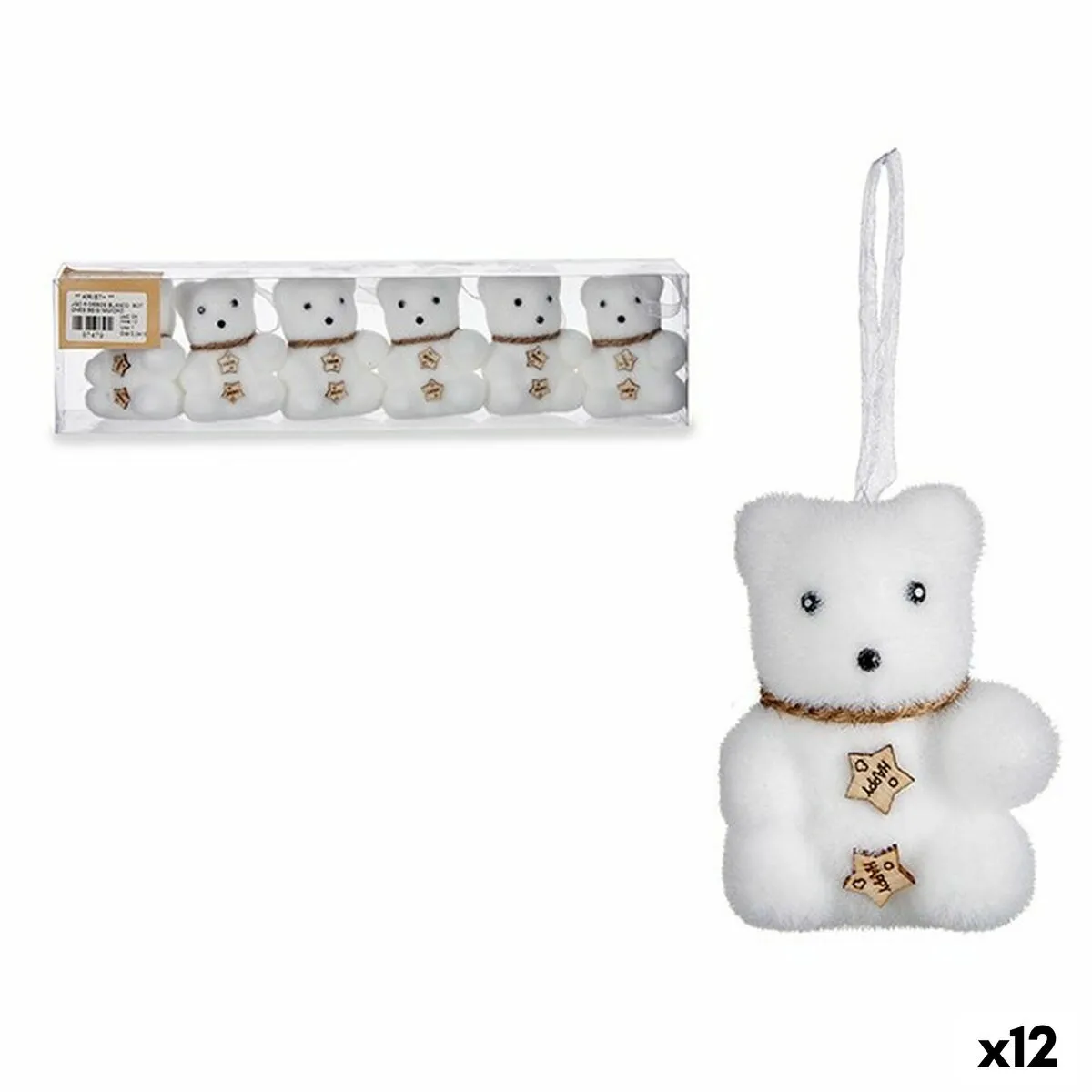 Set di Addobbi di Natale Orso Bianco 5,5 x 7 x 5,5 cm (12 Unità)