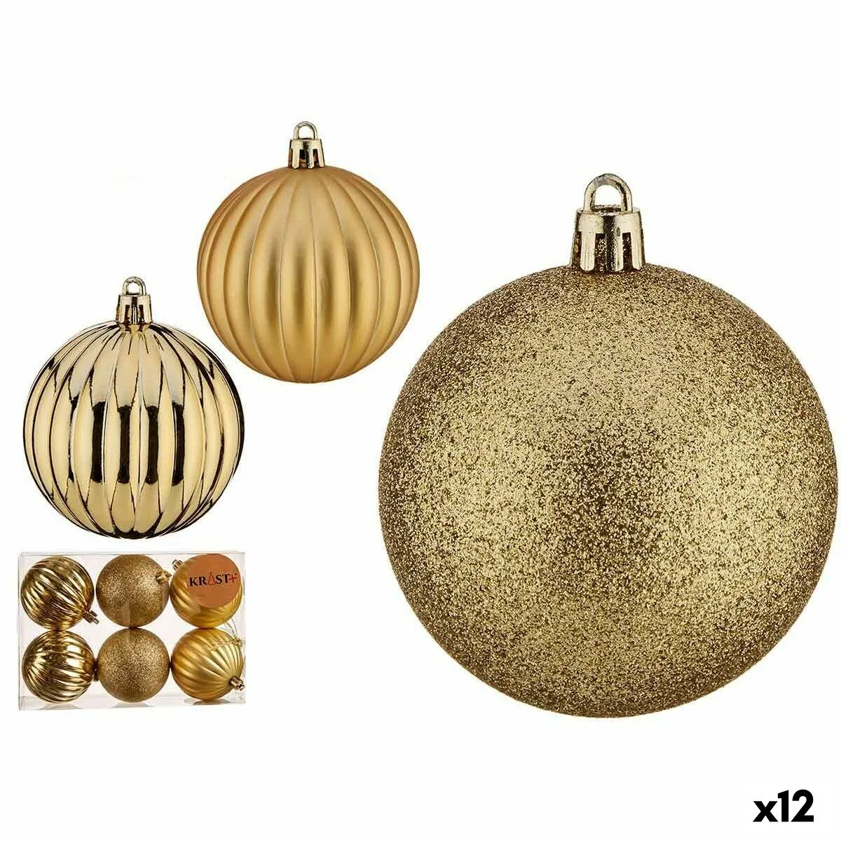 Set di palline di Natale Dorato PVC Ø 7 cm (12 Unità)