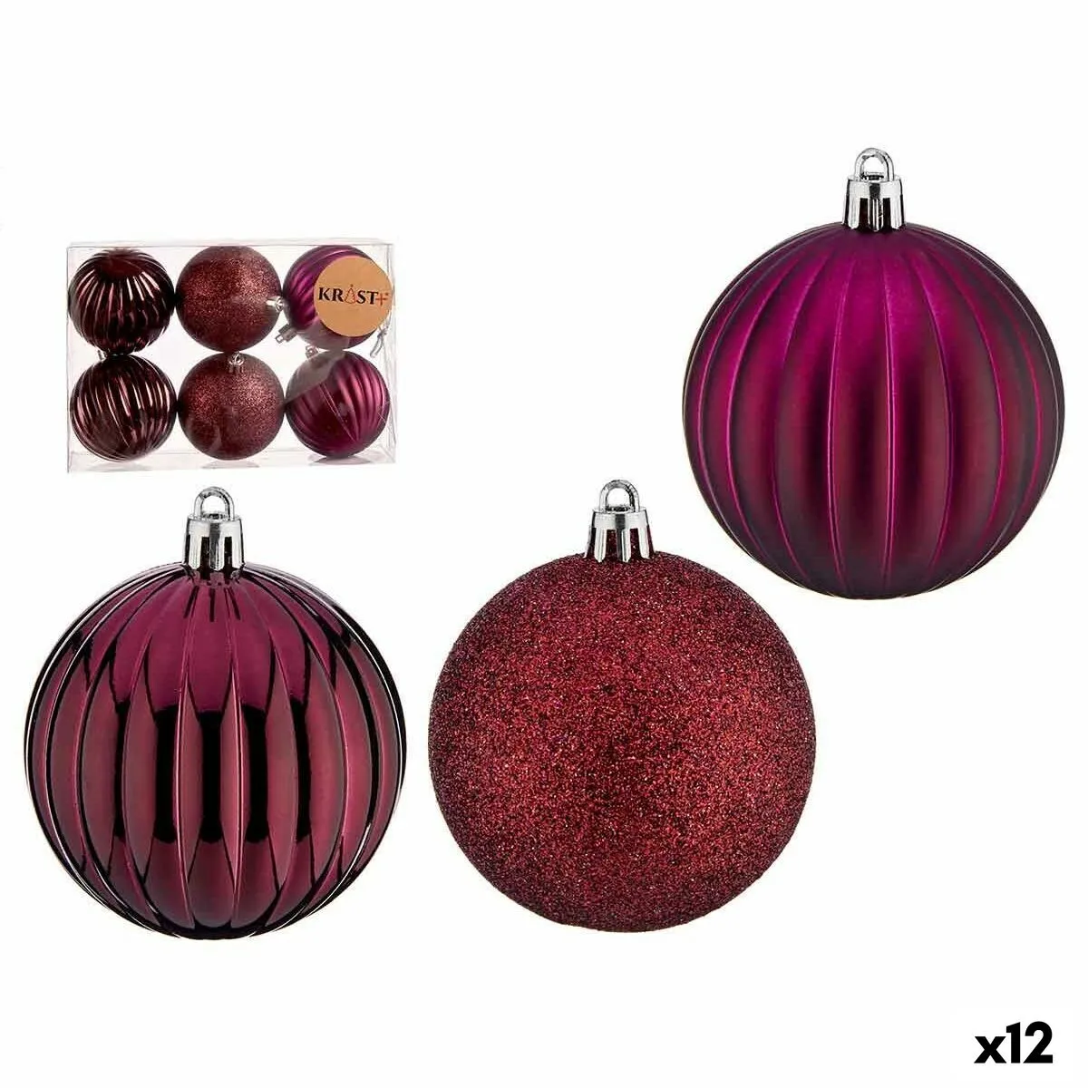 Set di palline di Natale Con rilievo Viola PVC Ø 7 cm (12 Unità)