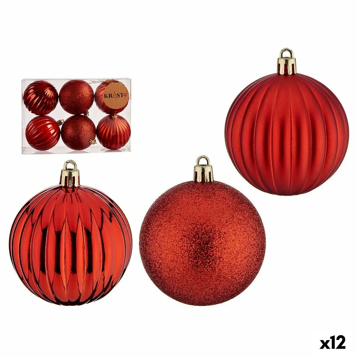 Set di palline di Natale Con rilievo Rosso PVC Ø 7 cm (12 Unità)