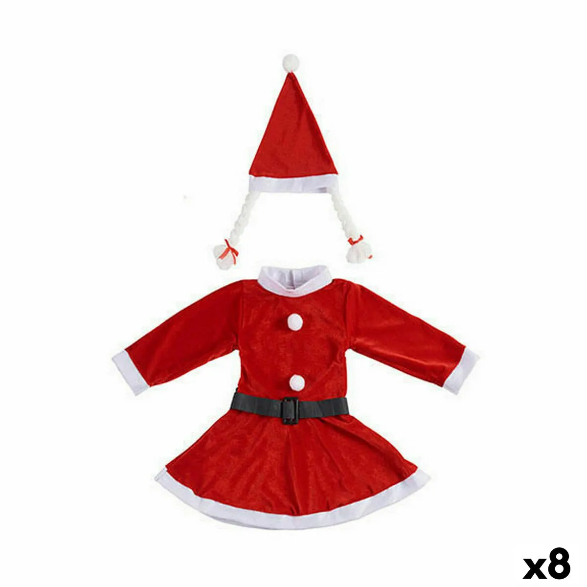 Costume per Bambini Mamma Natale 6-8 Anni Bianco Rosso (8 Unità)