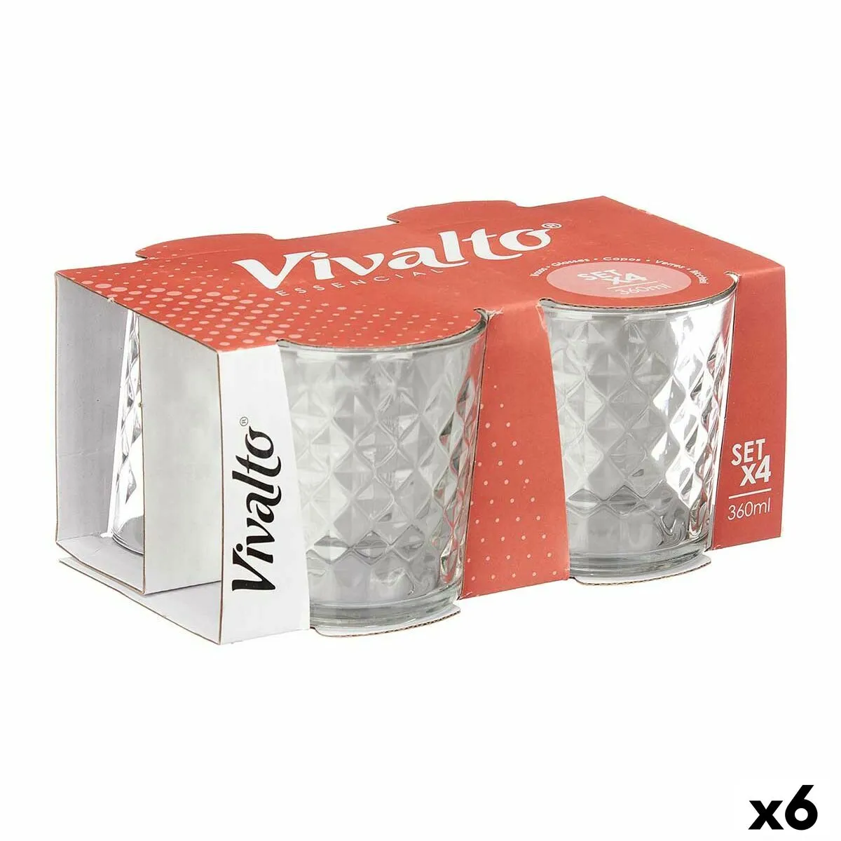 Set di Bicchieri Diamante Trasparente Vetro 360 ml (6 Unità)