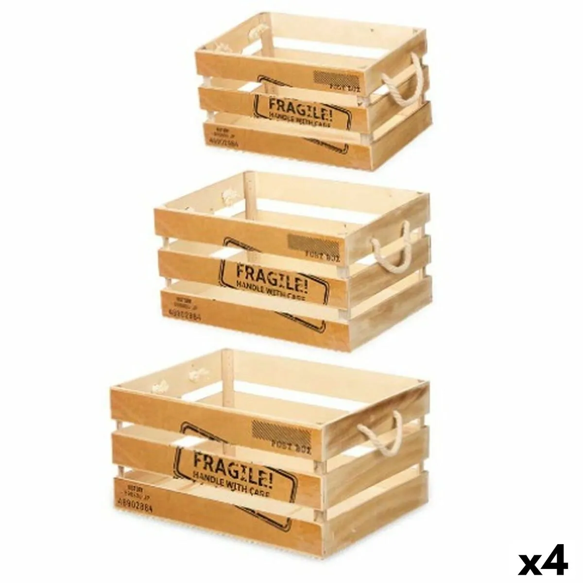 Set di Scatole Decorative Fragile 3 Pezzi Marrone Legno (4 Unità)