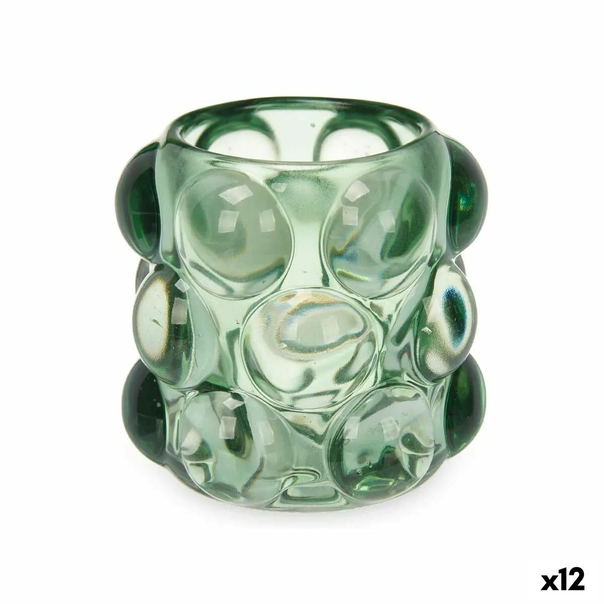 Portacandele Microsfere Verde Cristallo 8,4 x 9 x 8,4 cm (12 Unità)