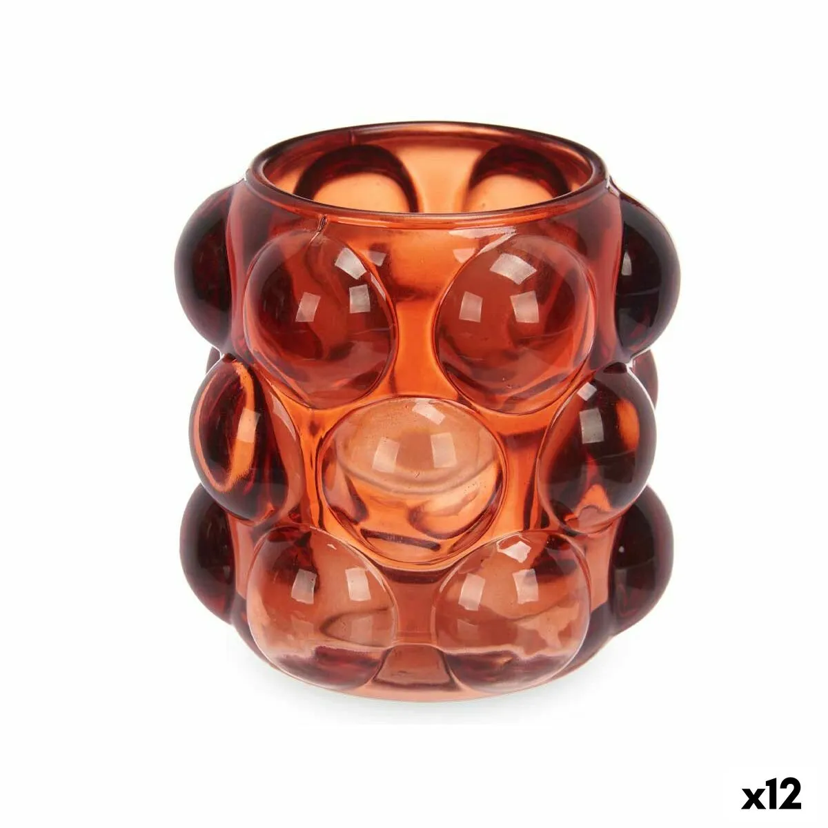 Portacandele Microsfere Arancio Cristallo 8,4 x 9 x 8,4 cm (12 Unità)