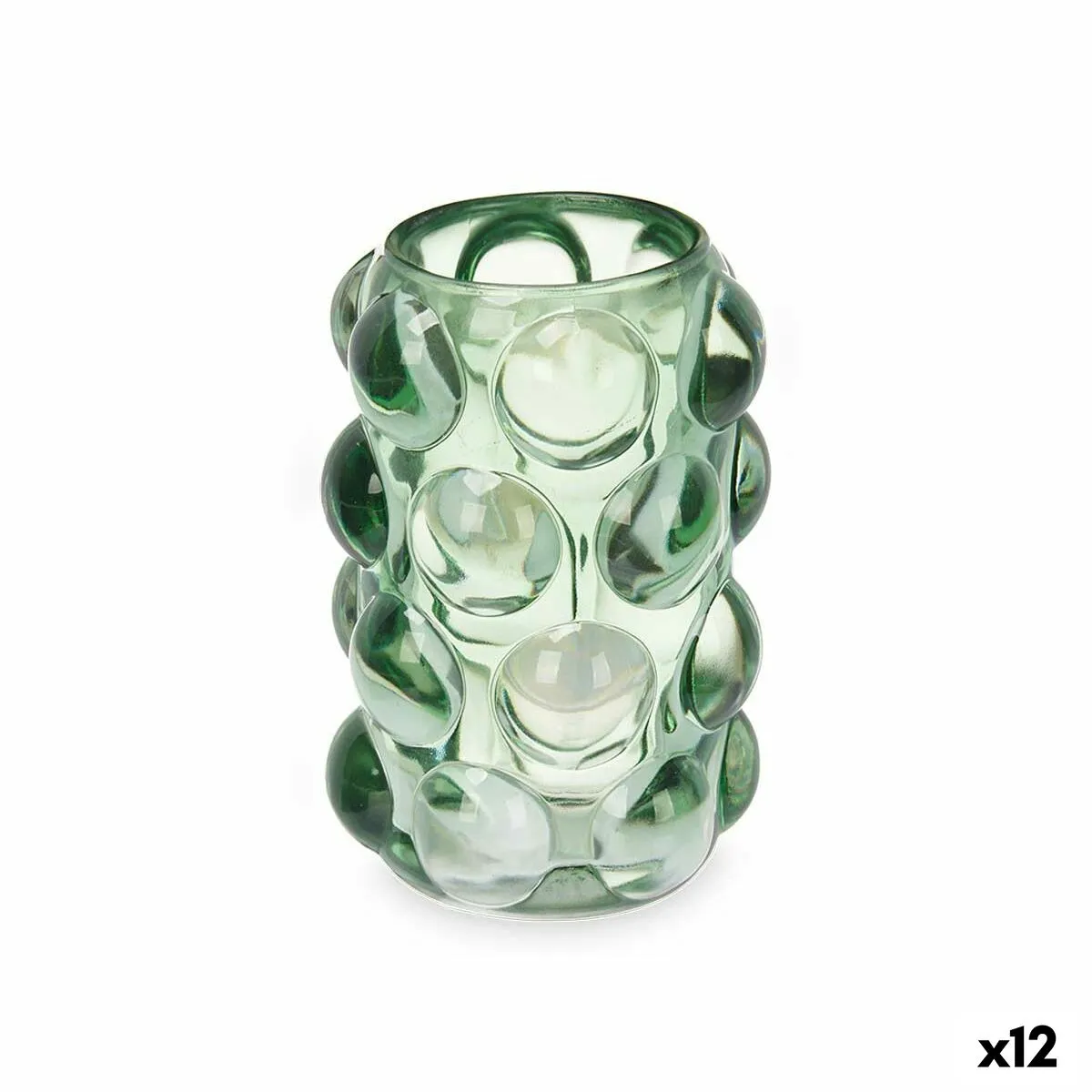 Portacandele Microsfere Verde Cristallo 8,4 x 12,5 x 8,4 cm (12 Unità)