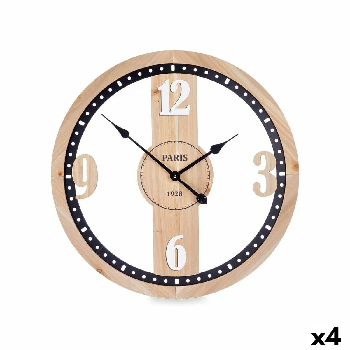 Orologio da Parete Nero Metallo Legno MDF 60 x 60 x 4,5 cm (4 Unità)