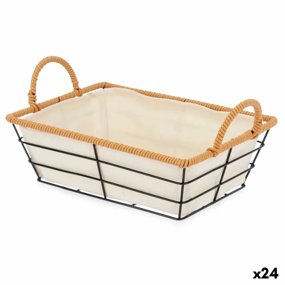 Cestino Multiuso Con manici Rettangolare Naturale Metallo Stoffa 30,3 x 14 x 19 cm (24 Unità)