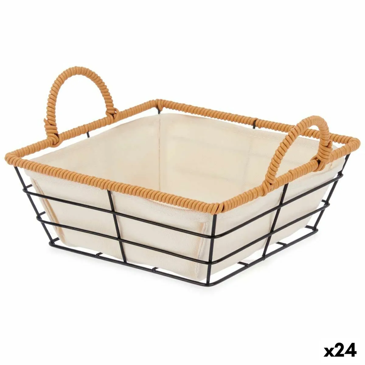 Cestino Multiuso Con manici Quadrato Naturale Metallo Stoffa 26 x 14 x 21,7 cm (24 Unità)