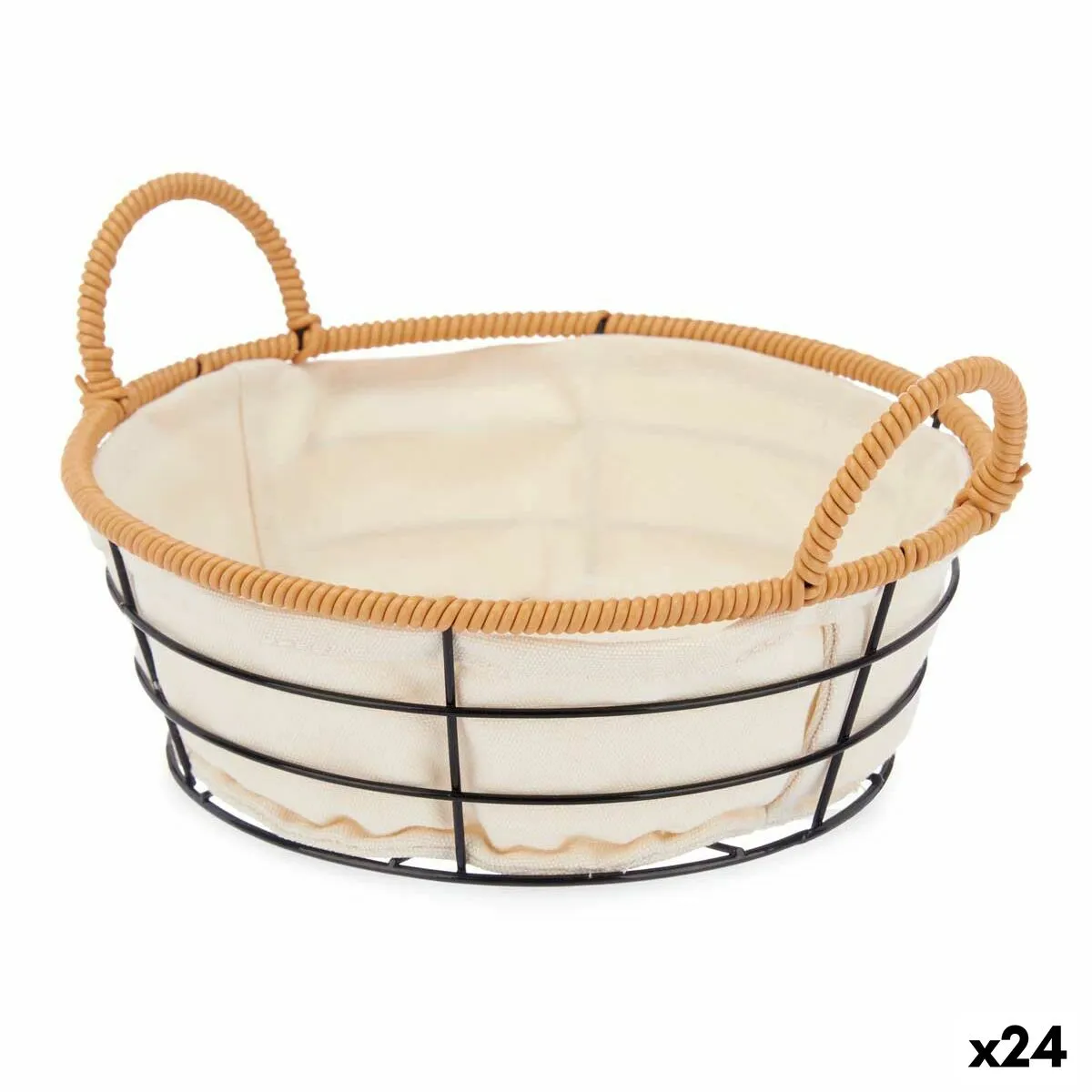 Cestino Multiuso Con manici Rotonda Naturale Metallo Stoffa 26,5 x 13,5 x 23 cm (24 Unità)