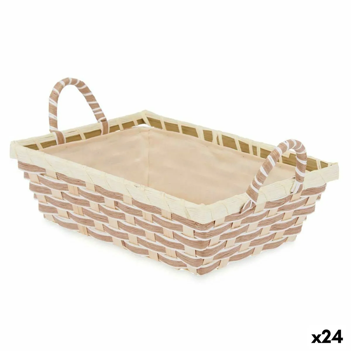 Cestino Multiuso Con manici Rettangolare Intrecciato Naturale Metallo Stoffa 30,5 x 13 x 19 cm (24 Unità)