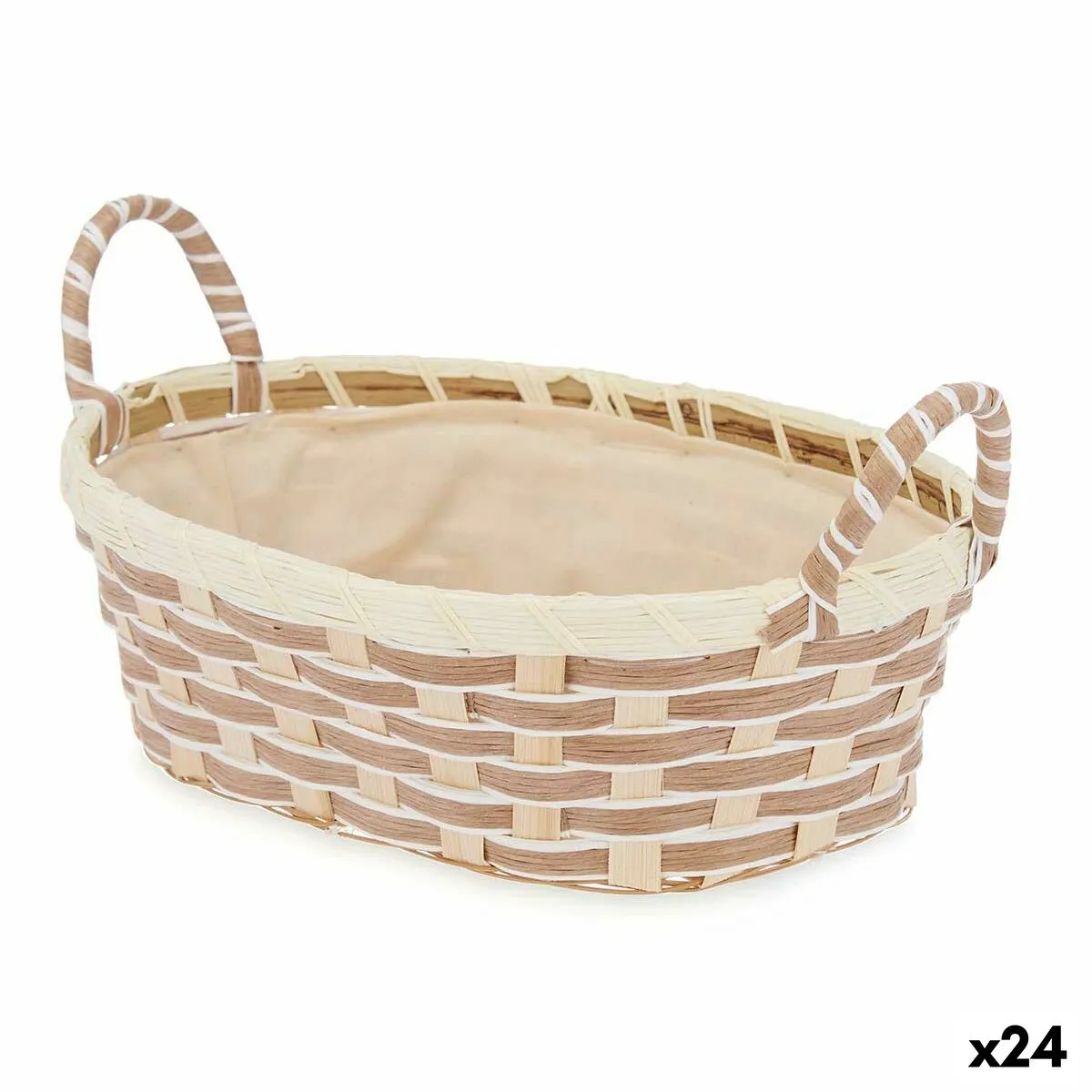 Cestino Multiuso Con manici Ovalada Intrecciato Naturale Metallo Stoffa 30 x 14 x 21 cm (24 Unità)