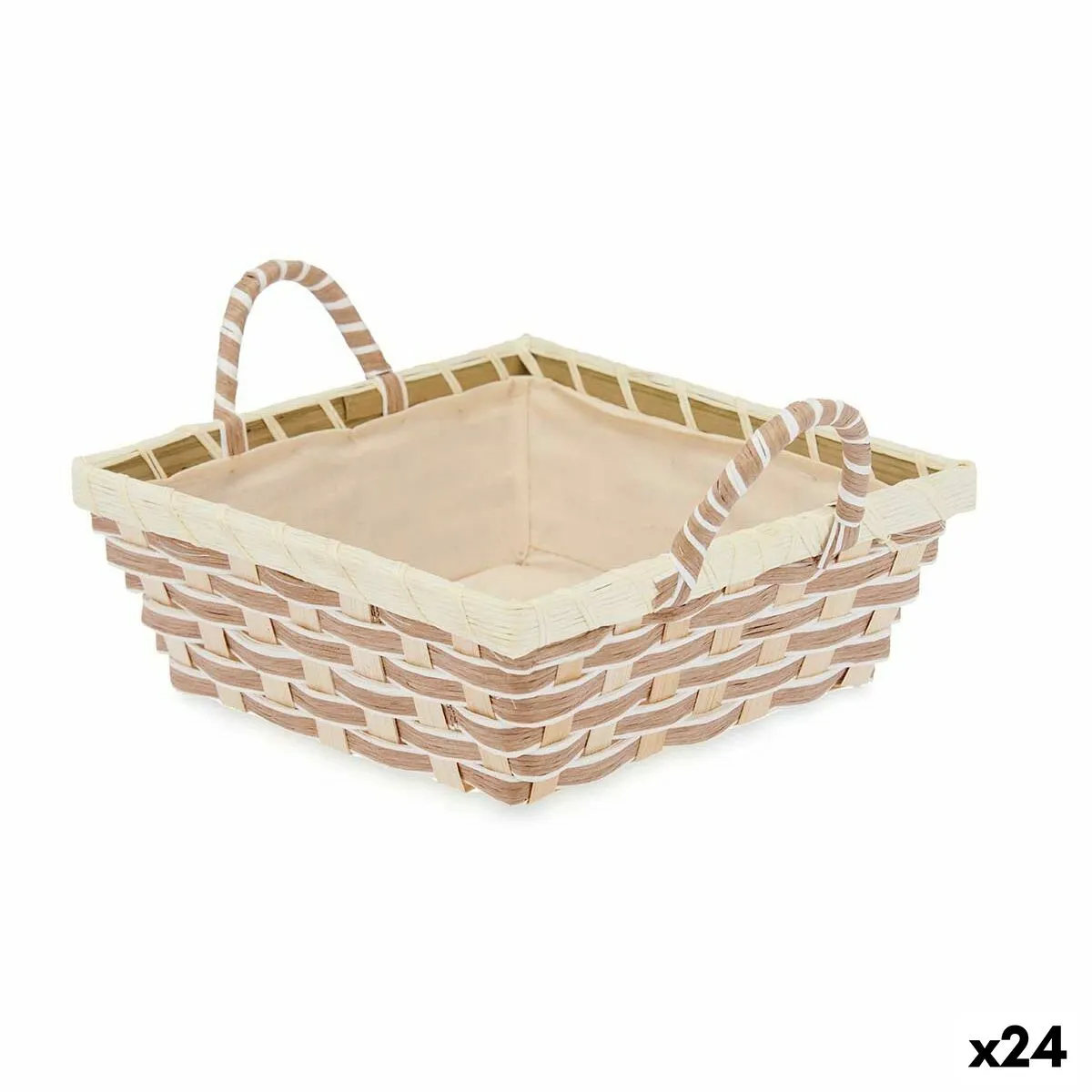 Cestino Multiuso Con manici Quadrato Intrecciato Naturale Metallo Stoffa 27 x 13 x 21 cm (24 Unità)