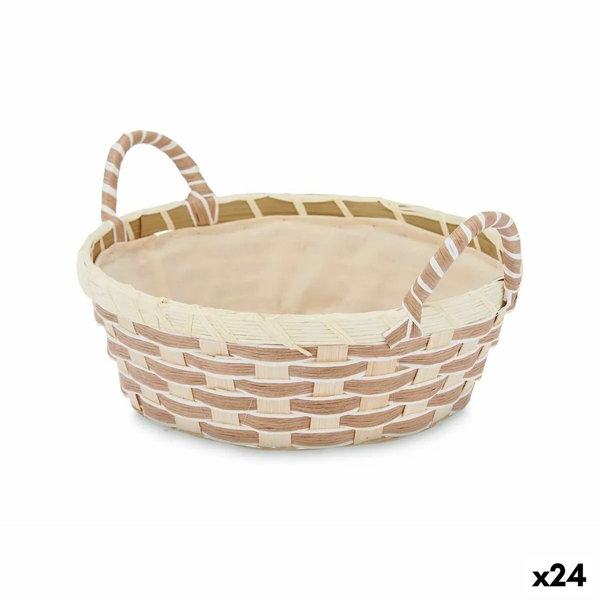 Cestino Multiuso Con manici Rotonda Intrecciato Naturale Metallo Stoffa 26,5 x 12,5 x 23 cm (24 Unità)