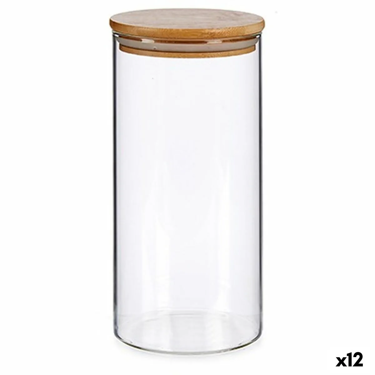 Barattolo Marrone Trasparente Bambù Vetro Borosilicato 1,4 L 10,3 x 21 x 10,3 cm (12 Unità)