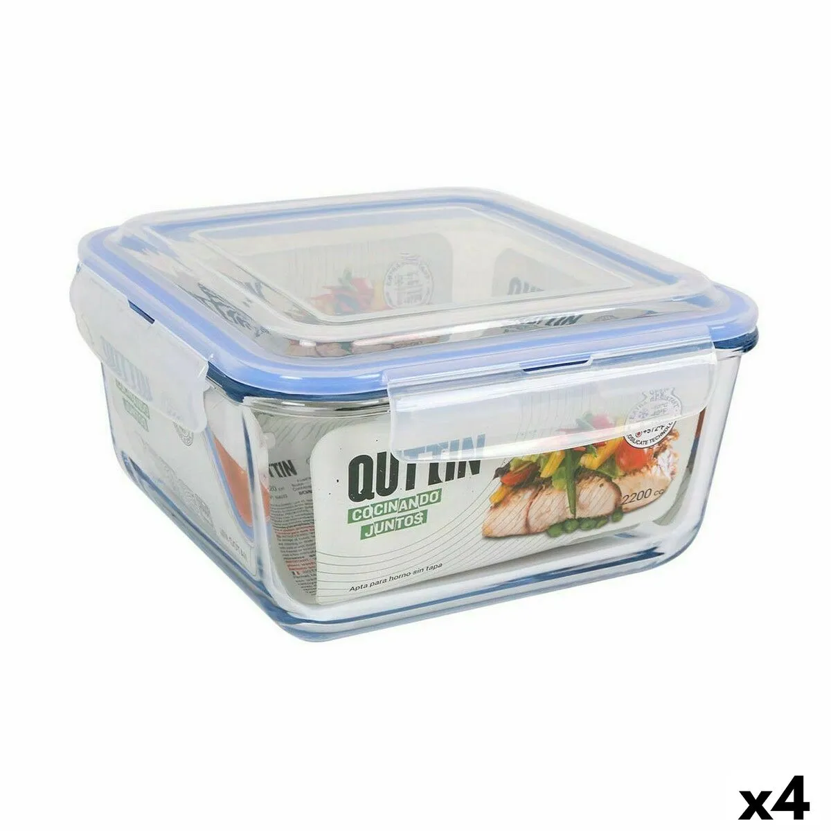 Porta pranzo Ermetico Quttin   Quadrato 2,2 L (4 Unità)