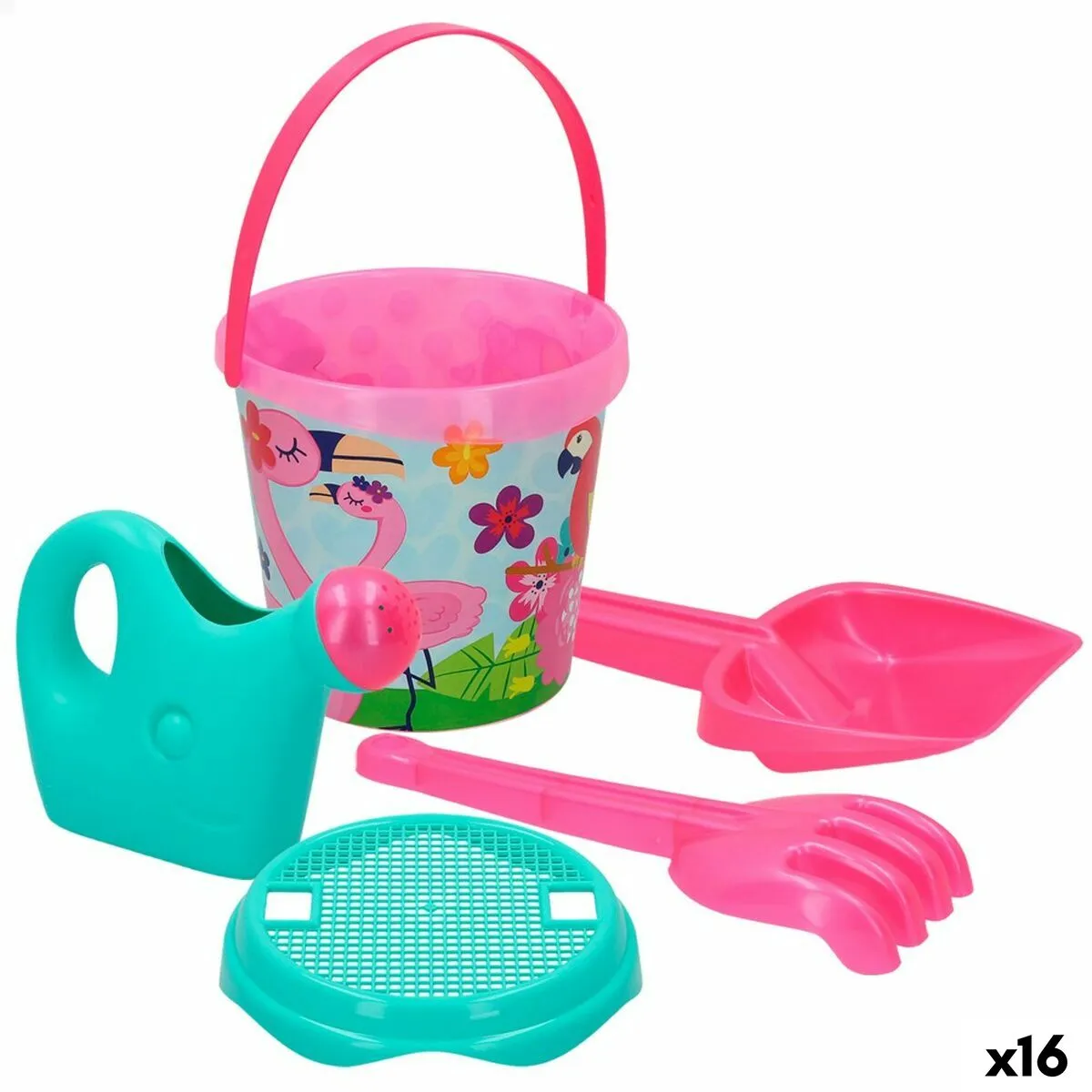 Set di giocattoli per il mare Colorbaby Ø 18 cm Fenicottero rosa (16 Unità)