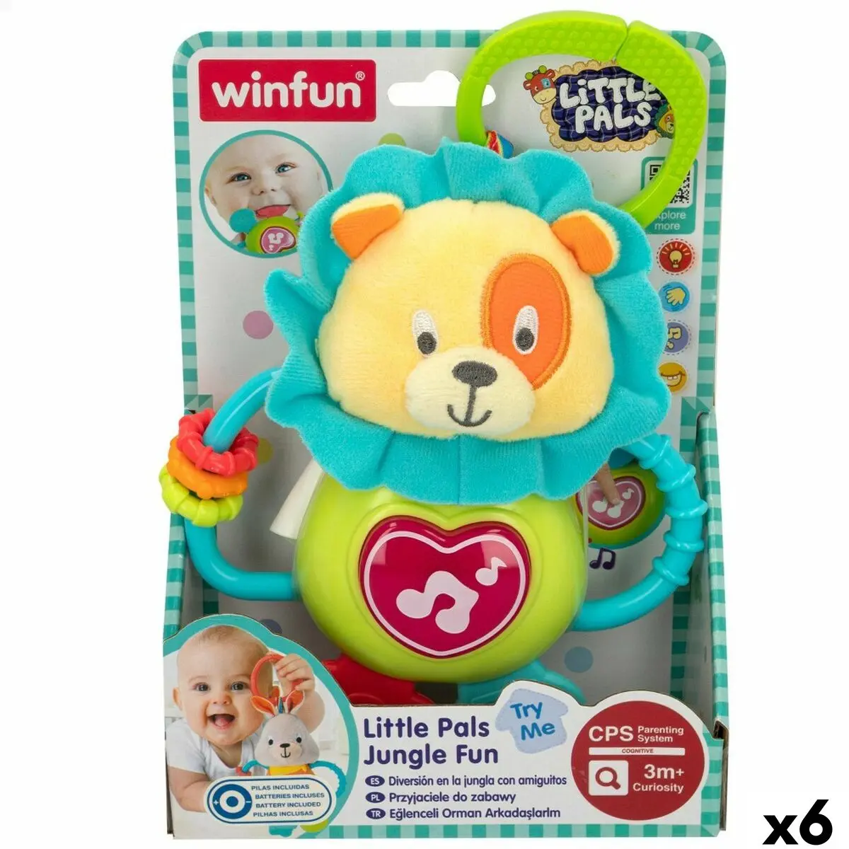 Peluche con Sonagli Winfun 14 x 19 x 6,5 cm (6 Unità)