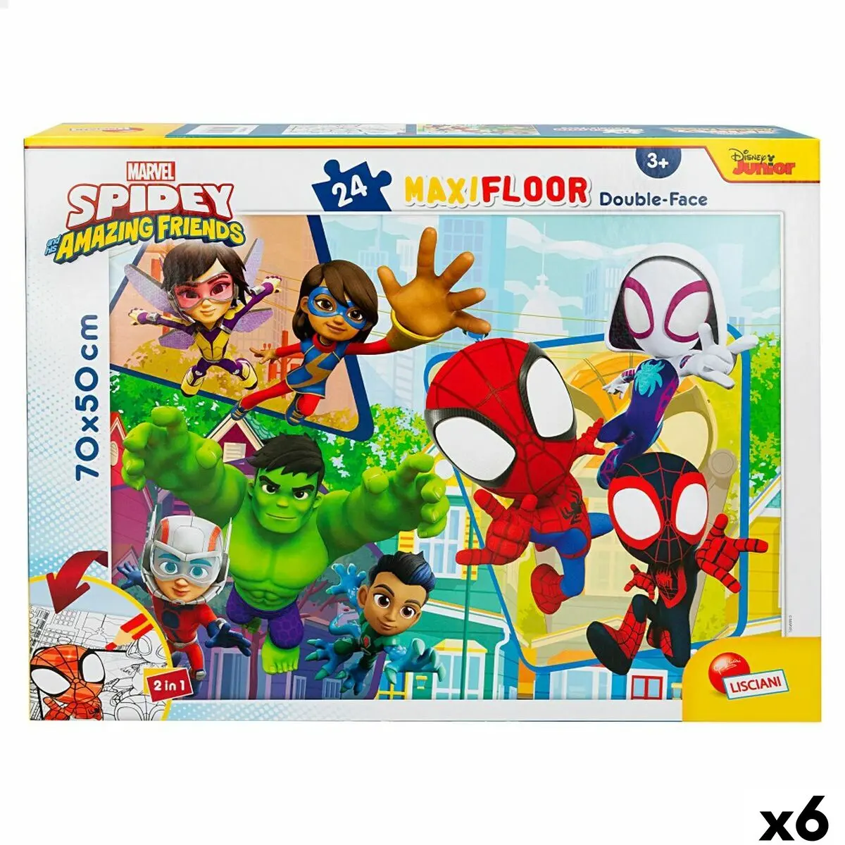 Puzzle per Bambini Spidey Double-face 24 Pezzi 70 x 1,5 x 50 cm (6 Unità)