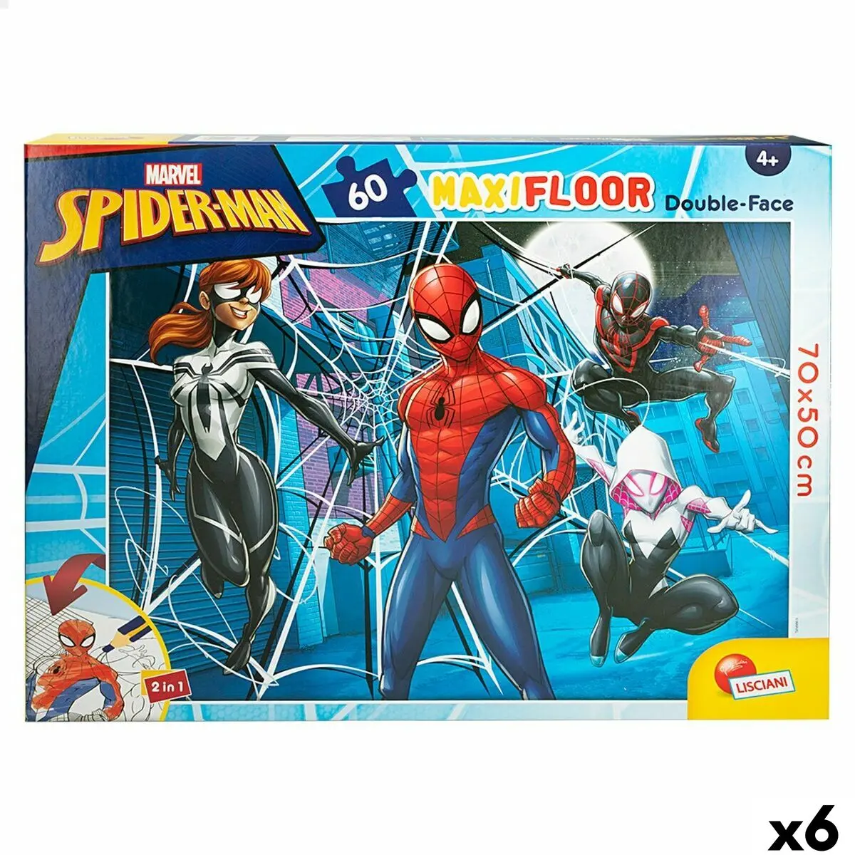 Puzzle per Bambini Spider-Man Double-face 60 Pezzi 70 x 1,5 x 50 cm (6 Unità)