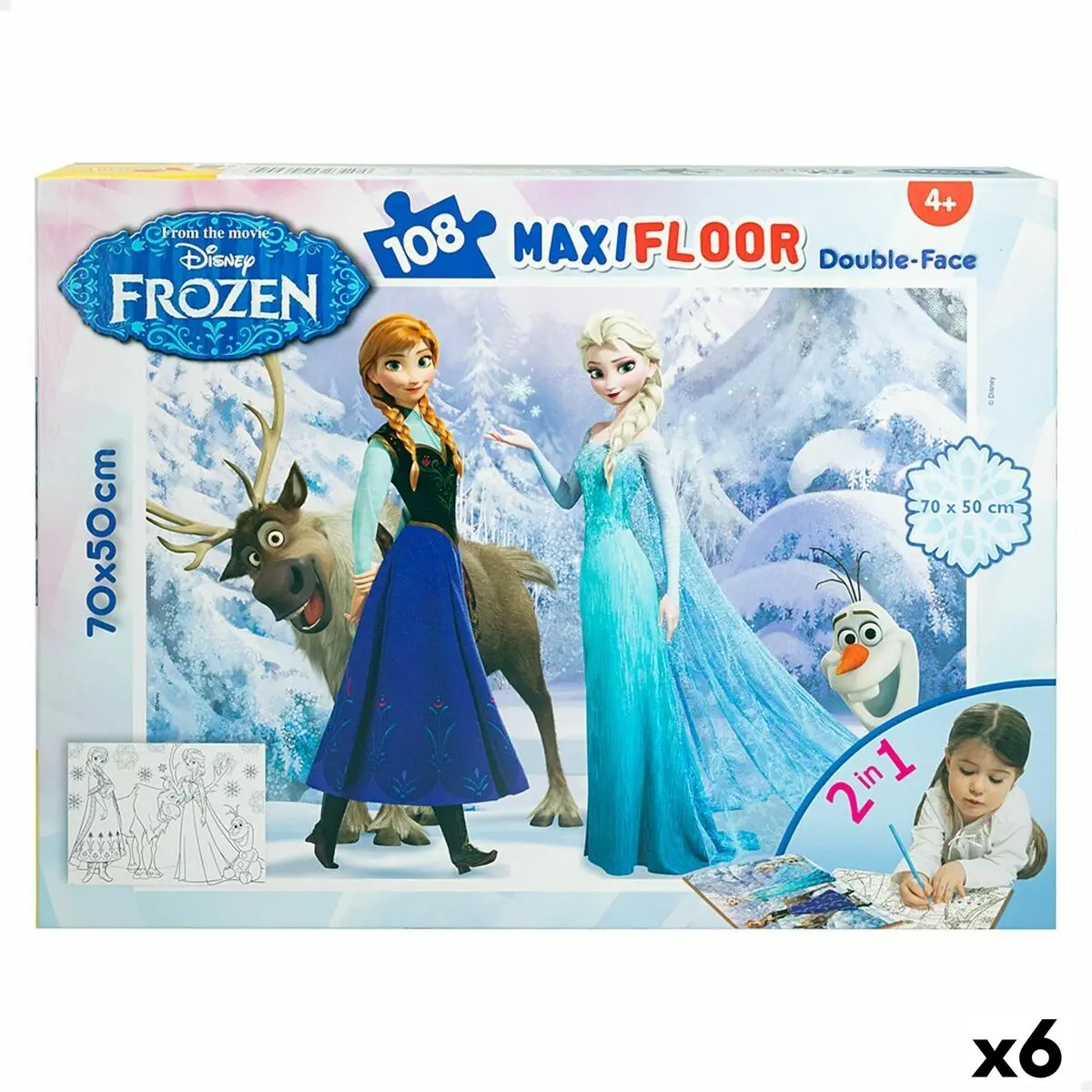 Puzzle per Bambini Frozen Double-face 108 Pezzi 70 x 1,5 x 50 cm (6 Unità)