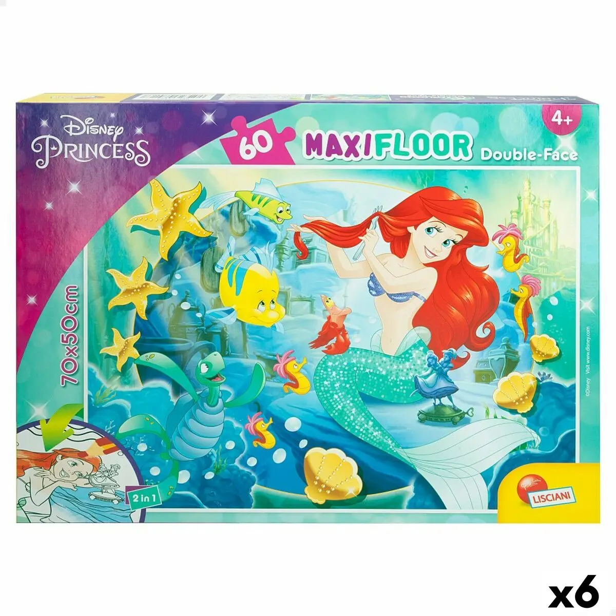 Puzzle per Bambini Disney Princess 60 Pezzi 70 x 1,5 x 50 cm Double-face (6 Unità)