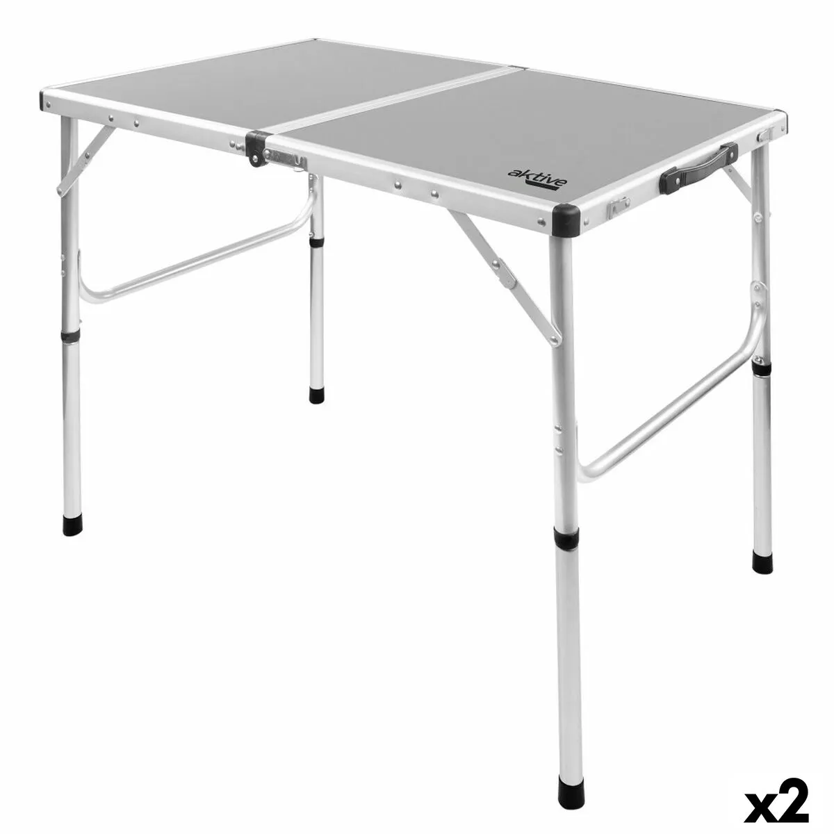 Tavolo Pieghevole Aktive Campeggio Grigio 90 x 70 x 60 cm (2 Unità)