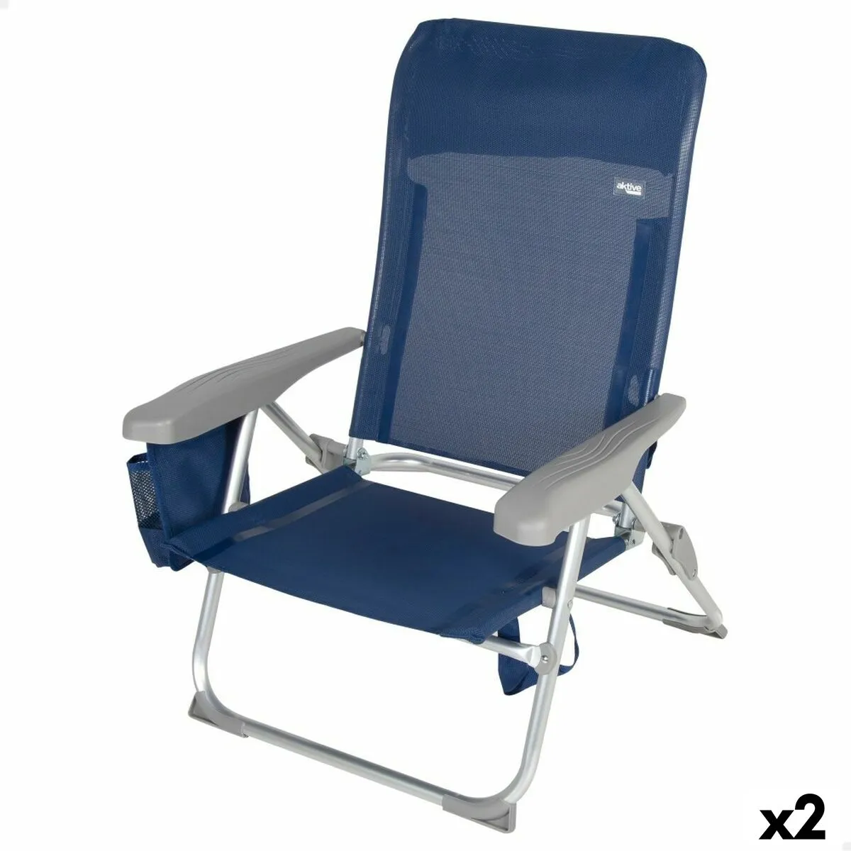 Sedia da Spiaggia Aktive Slim Pieghevole Blu Marino 47 x 87 x 58 cm (2 Unità)